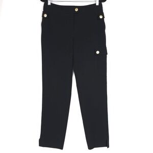 ST. JOHN Black Label Military Cargo Dress Pants Black‎ Gold Crop Size 6 USA MADE
